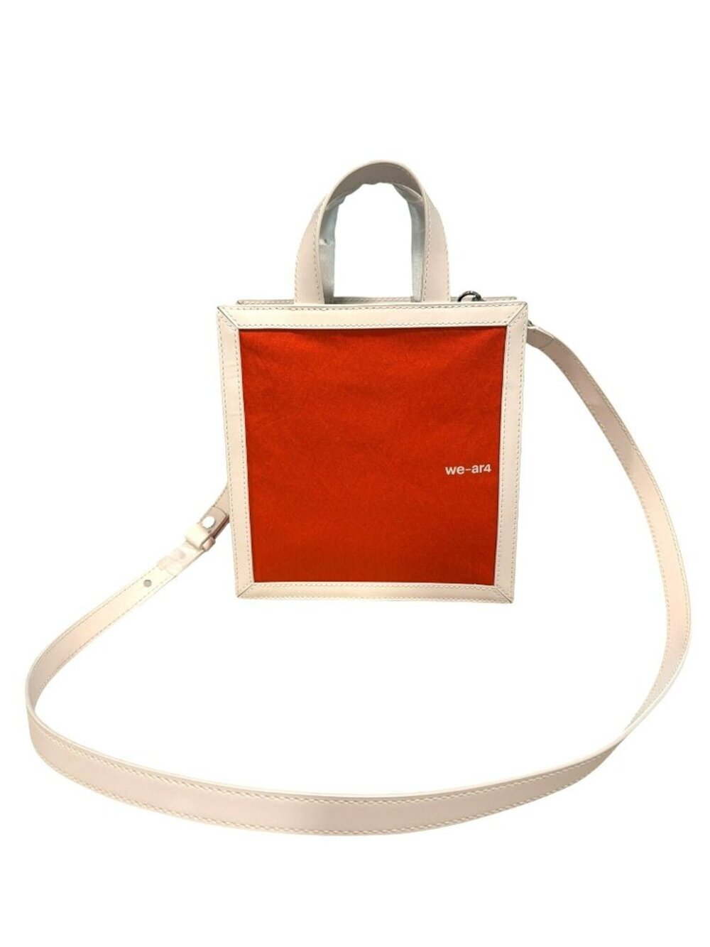 We-Ar4 Leather & Nylon Notebook Orange White Tote Hand Bag New